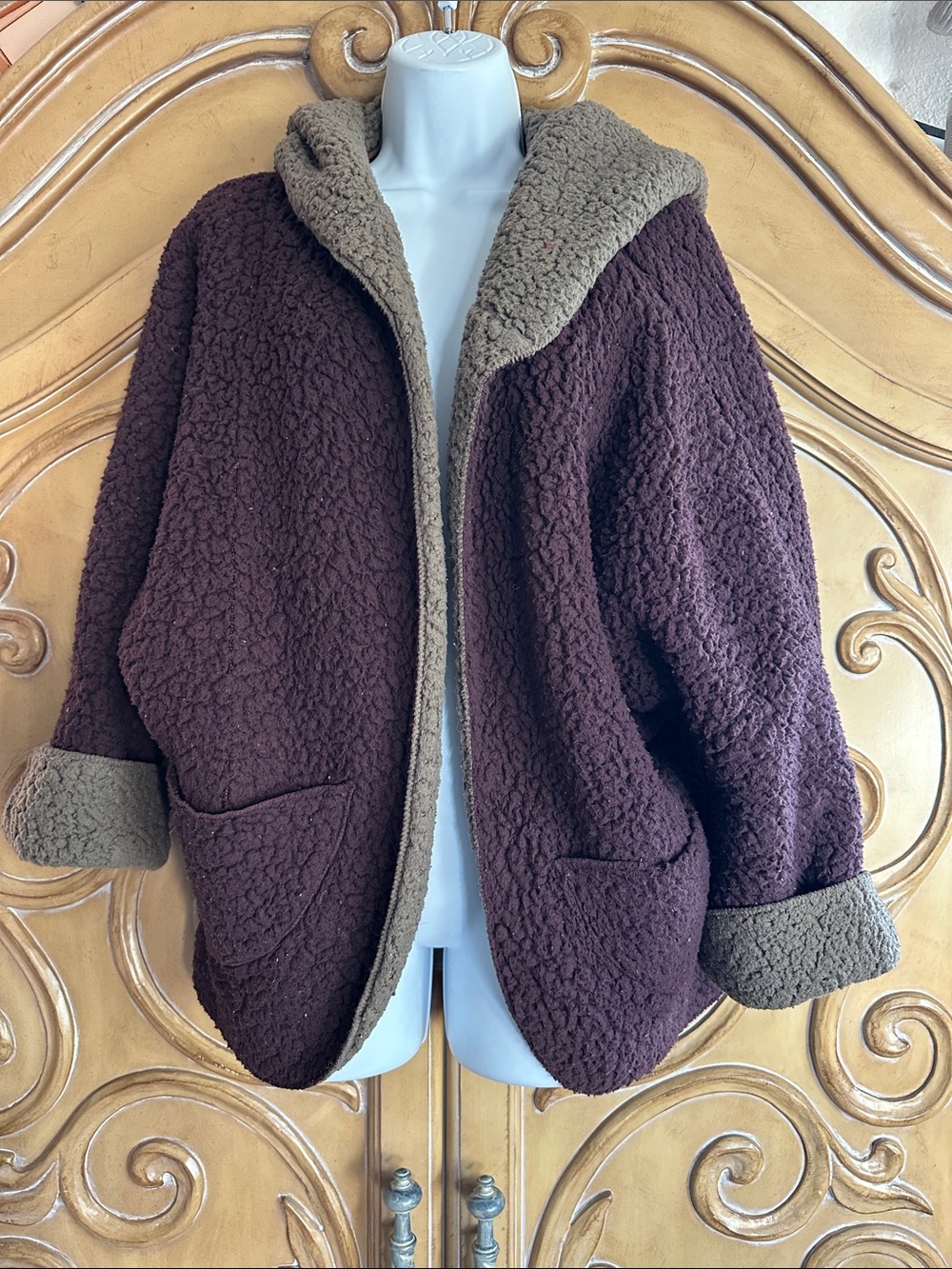 Ecote Women's Teddy Jacket with Contrast Trim - Brown/Olive
